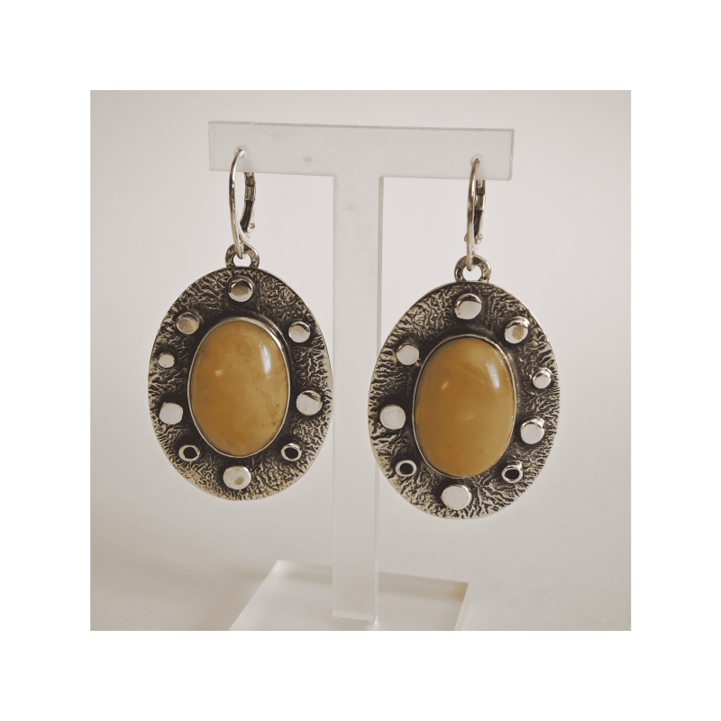 Pendientes con ámbar en engaste de plata | AmberWave