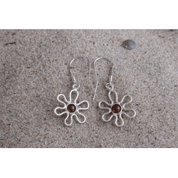 Flower earrings with amber in silver setting | AmberWave