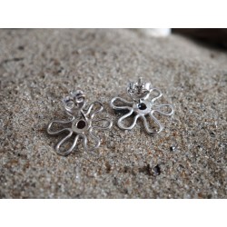 Pendientes florales con ámbar en engaste de plata |AmberWave