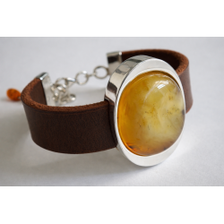 Pulsera reloj con ámbar en correa gruesa de cuero |AmberWave