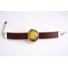 Watch bracelet with amber on thick leather strap | AmberWave