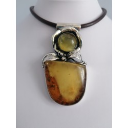 Pendant with two ambers on a leather cord | AmberWave
