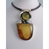 Pendant with two ambers on a leather cord | AmberWave