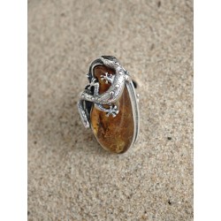 Anillo único con ámbar báltico y lagartija |AmberWave