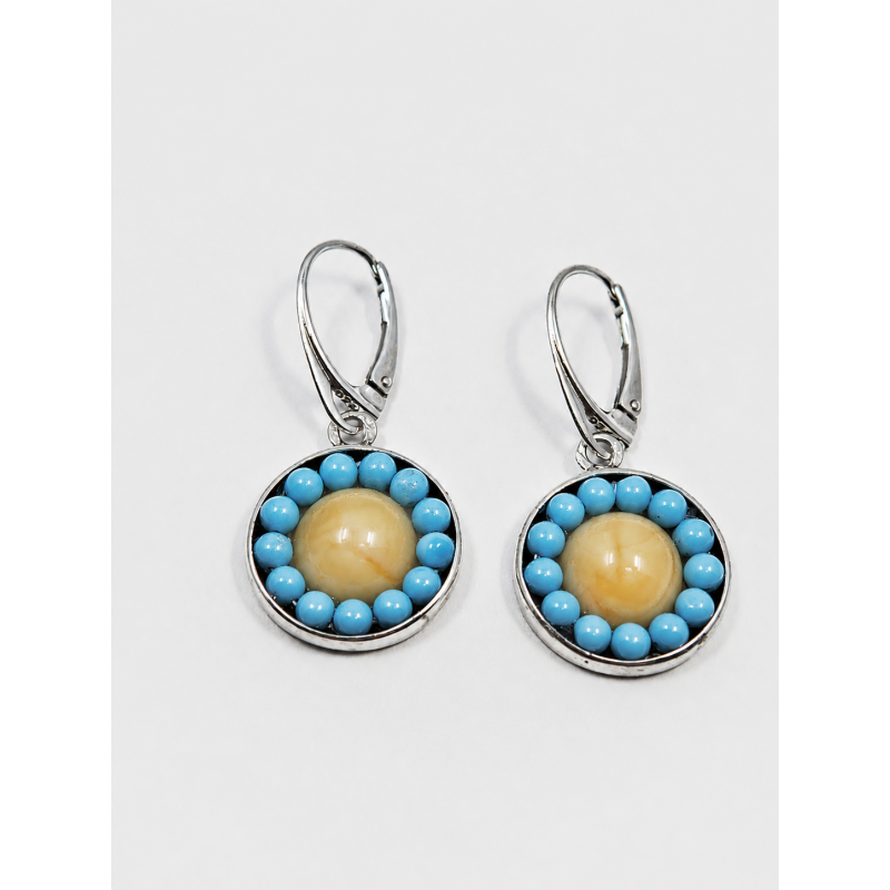 Pendientes de plata con ámbar y magnesita turquesa