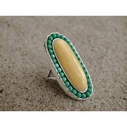 Anillo excepcional con ámbar miel y magnesita |AmberWave