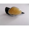 Unique ring with elongated amber and exceptional silver bead sett