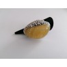 Unique ring with elongated amber and exceptional silver bead sett